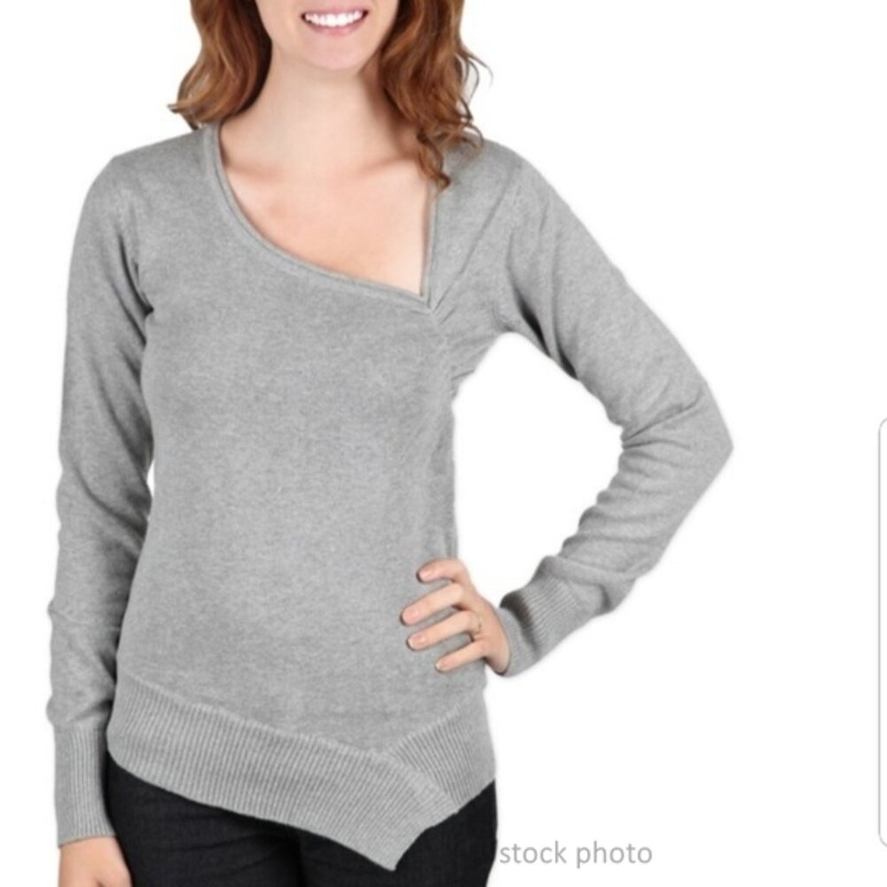 PrAna Ziggy Asymmetrical Organic Wool Blend Long Sleeve Sweater Size XL Gray